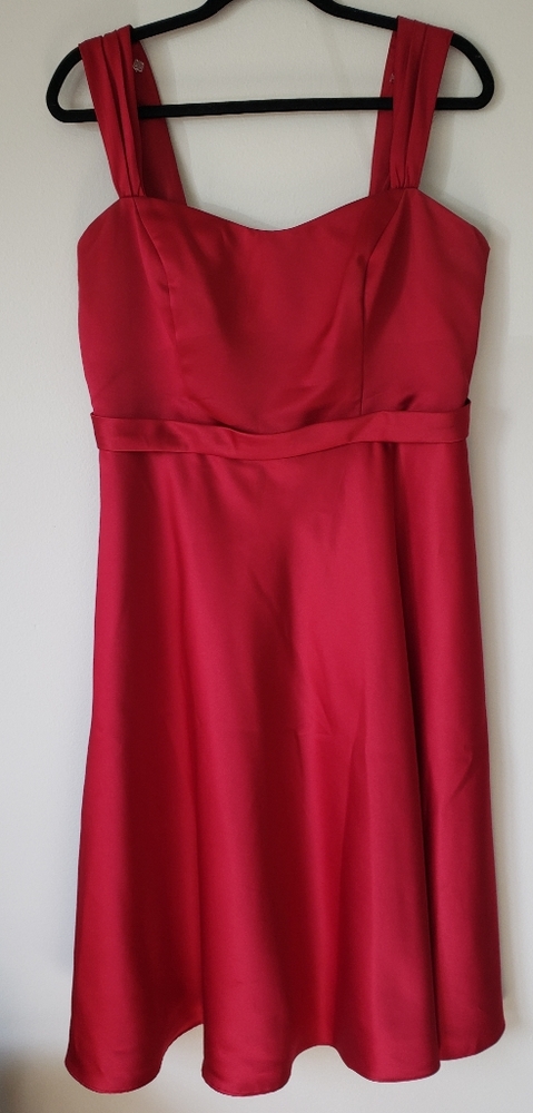 David's Bridal Satin Wide Strap Tea Length Dress - Picture 3 of 8